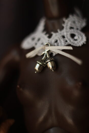 Miniature Dolls Lace Collar with Pendants and silk ribbon