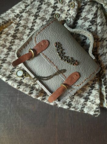 Popovy Sisters dolls gray briefcase made of genuine gray leather