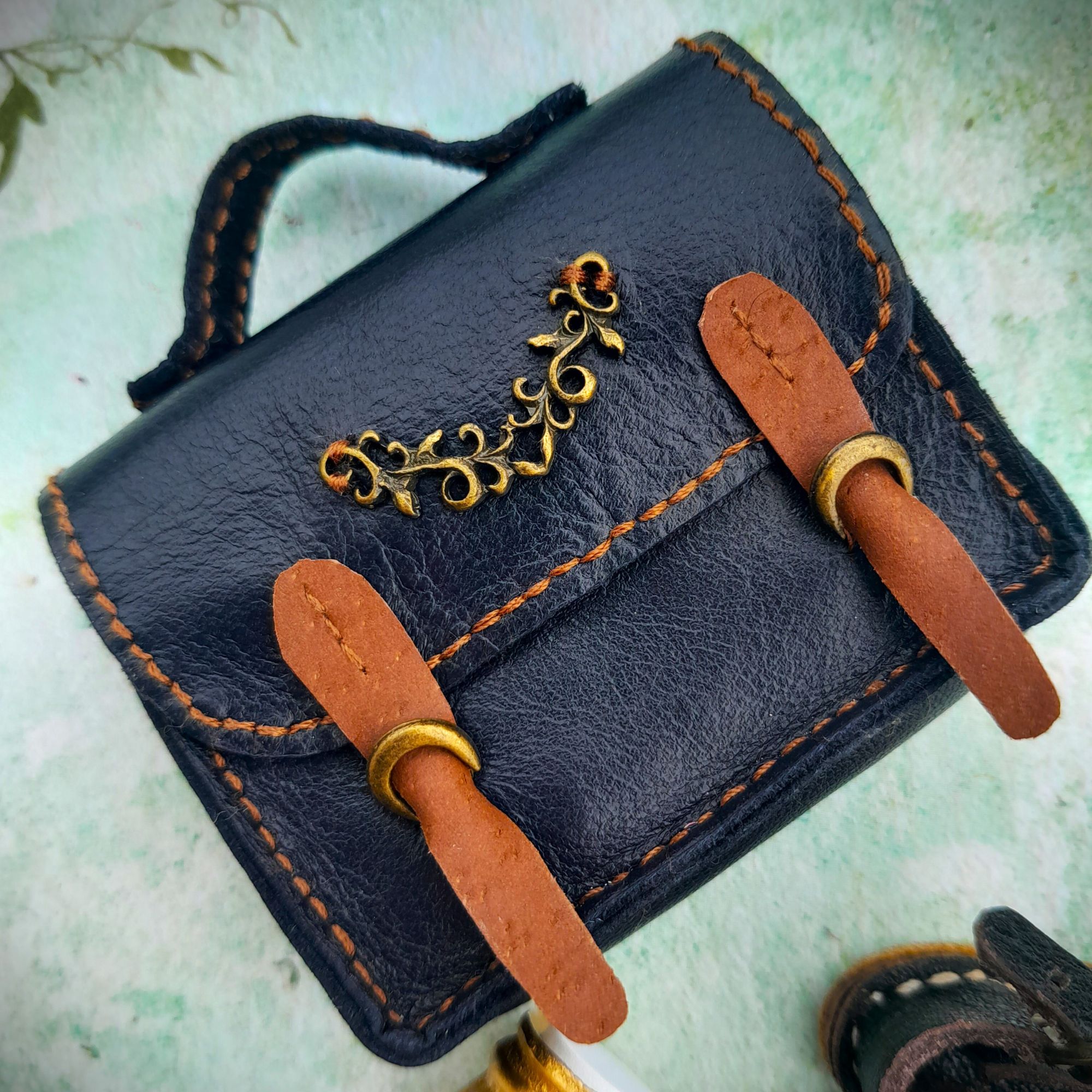 ART BJD Black Genuine Leather Briefcase