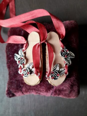 Popovy Dolls Summer Shoes • Burgundy Silk Shoes • for dolls ballet feet 1to4 scale • Marmitesue Dolls Shoes • Pushkina Doll Shoes • BJD Summer Shoe