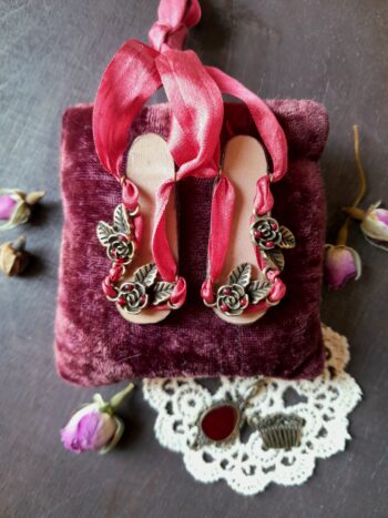 Popovy Dolls Summer Shoes • Burgundy Silk Shoes • for dolls ballet feet 1to4 scale • Marmitesue Dolls Shoes • Pushkina Doll Shoes • BJD Summer Shoe